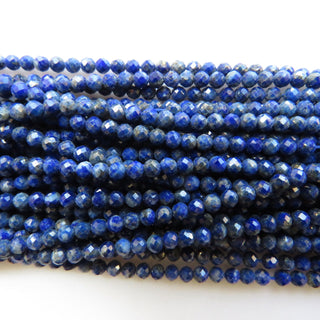 3mm Natural Lapis Lazuli Faceted Round Rondelles Beads, Blue Lapis Lazuli Faceted Round Beads, 12 Inch Strand, GDS1480