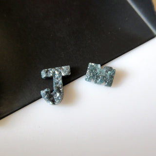Huge 10mm/8mm Laser Cut Blue Rough Raw Laser Cut Diamond Monogram Initials Personalized Jewelry, DDS608