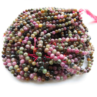 5mm Multi Tourmaline Smooth Round Beads, Pink Green Tourmaline Beads, Sold As 1 Strand/10 Strand, GDS1521