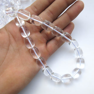 Crystal Quartz Smooth Oval Beads, Natural Clear Quartz Rock Crystal Drilled Oval Beads, 16x11mm Beads, 15 Inch Strand, GDS1522