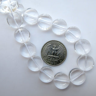 14mm Crystal Quartz Smooth Coin Beads, Natural Clear Quartz Rock Crystal Vertical Drilled Coin Beads, 15 Inch, GDS1526