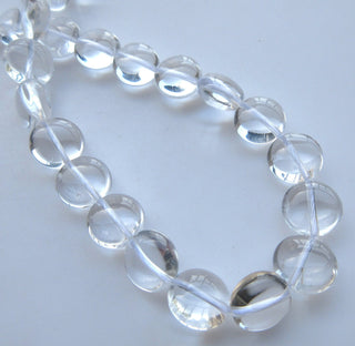10mm Crystal Quartz Smooth Coin Beads, Natural Clear Quartz Rock Crystal Vertical Drilled Coin Beads, 15 Inch, GDS1527