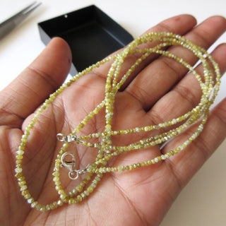 2 Line Yellow Diamond Necklace With Clasp, Yellow Raw Rough Diamond Rondelles, Conflict Free Yellow Rough Diamond, 1.5mm To 2mm, 16"/17"