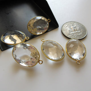 2 Pieces Quartz Crystal Faceted Oval Jewelry Bezel Connectors, Single Bail Sterling Silver Gemstone Connector Charm, Crystal Charm, GDS1601