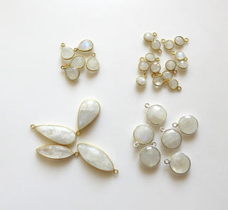 10 Pieces Rainbow Moonstone Faceted Pear Shaped Bezel Connector, 10x9mm Sterling Silver Single/Double Loop Gemstone Connector Charm, GDS1608