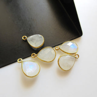 10 Pieces Rainbow Moonstone Faceted Pear Shaped Bezel Connector, 10x9mm Sterling Silver Single/Double Loop Gemstone Connector Charm, GDS1608