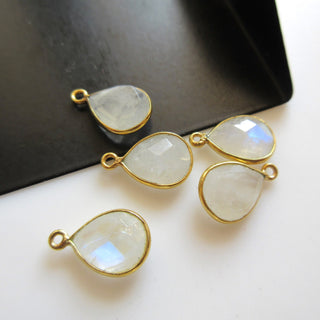 10 Pieces Rainbow Moonstone Faceted Pear Shaped Bezel Connector, 10x9mm Sterling Silver Single/Double Loop Gemstone Connector Charm, GDS1608