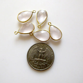 4 Pieces Natural Rose Quartz Faceted Pear Shape Bezel Connectors, 15x11mm Sterling Silver Single Loop Gemstone Charms, GDS1617