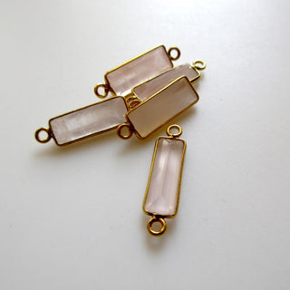 6 Pieces Natural Rose Quartz Faceted Rectangle Bezel Connectors, 16x6mm Sterling Silver Double Loop Gemstone Charms, GDS1618