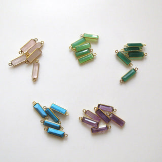 6 Pieces Natural Chrysoprase Chalcedony Faceted Rectangle Bezel Connectors, 16x6mm Sterling Silver Single Loop Gemstone Charms, GDS1619