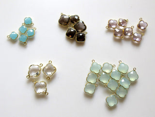 2 Pieces Natural Smoky Quartz Four Clover Bezel Connector, 13mm 925 Silver Single/Double Loop Smoky Quartz Gemstone Connector Charm, GDS1625