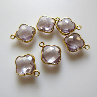 4 Pieces Natural Pink Amethyst Four Clover Bezel Connector, 10mm Single/Double Loop 925 Silver Amethyst Gemstone Connector Charm, GDS1626