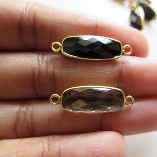 4 Pieces Barrel Shaped Black Onyx 925 Silver Bezel Connector Charm, 20x8mm Single/Double Loop 925 Silver Gemstone Connector Charm, GDS1629