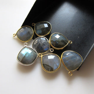 4 Pieces Labradorite Faceted Heart Bezel Connector Charm, 15mm Single/Double Loop 925 Silver Labradorite Gemstone Connector Charm, GDS1631