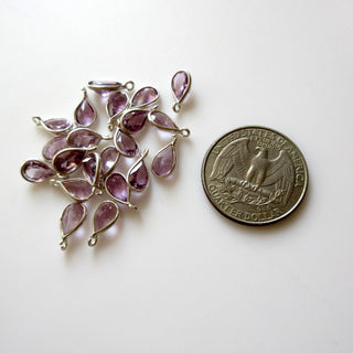 10 Pieces Tiny 8x6mm Amethyst Faceted Pear 925 Silver Bezel Connector Charm, Single/Double Loop Amethyst Gemstone Connector Charm, GDS1633