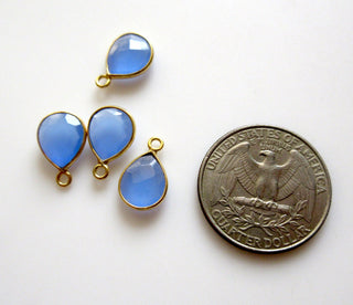 8 Pieces 11x9mm Blue Chalcedony Faceted Pear 925 Silver Bezel Connector Charms, Single/Double Loop Blue Gemstone Connector Charms, GDS1635