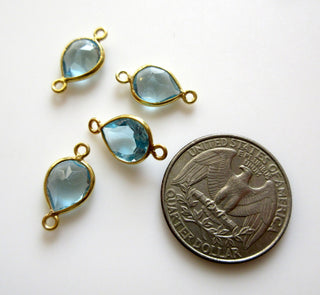 8 Pieces 11x9mm Aqua Chalcedony Faceted Pear 925 Silver Bezel Connector Charms, Single/Double Loop Blue Gemstone Connector Charms, GDS1636