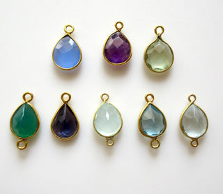 8 Pieces 11x9mm Natural Green Onyx Faceted Pear 925 Silver Bezel Gemstone Connector Charm, Single/Double Loop Onyx Pear Charms, GDS1640