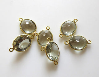 6 Pieces 12x10mm Blue Chalcedony Oval 925 Silver Bezel Connector Charm, Single/Double Loop Oval Chalcedony Gemstone Connector Charm, GDS1646