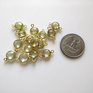 10 Pieces 9mm/7mm Aquamarine Color Hydro Quartz Round Bezel Connector Charm Single/Double Loop Gemstone Connector Charm