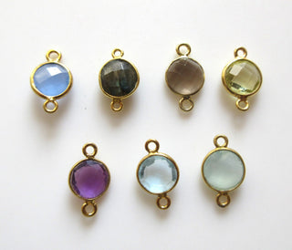 10 Pieces 9mm/7mm Aquamarine Color Hydro Quartz Round Bezel Connector Charm Single/Double Loop Gemstone Connector Charm