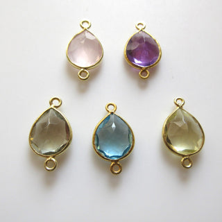 6 Pieces 13x11mm Pink Chalcedony Faceted Pear 925 Silver Bezel Gemstone Connector Charm, Single/Double Loop Pink Chalcedony Charm, GDS1663