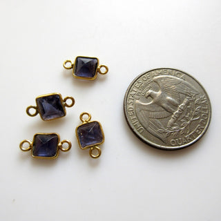 6 Pieces 10x6mm Natural Iolite Faceted Oval 925 Silver Bezel Gemstone Connector Charm, Single/Double Loop Natural Iolite Charm, GDS1665