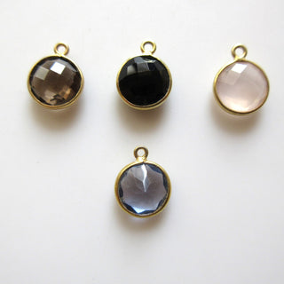 10 pcs 10mm Natural Smoky Quartz Round 925 Silver Bezel Connector Charm, Single/Double Loop Smoky Quartz Gemstone Connector Charm GDS1668