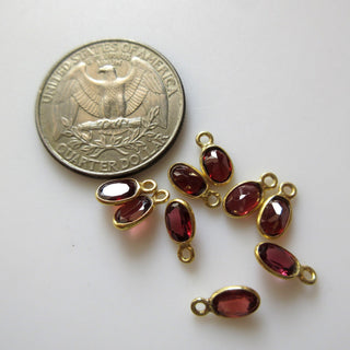 10 Pieces Natural Garnet Oval 925 Silver Bezel 7x5mm Connector Charms, Single/Double Loop Garnet Gemstone Connector Charm GDS1675