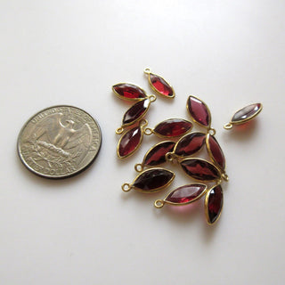 10 Pieces Natural Garnet Marquise 925 Silver Bezel 13x7mm Connector Charms, Single/Double Loop Garnet Gemstone Connector Charm GDS1677