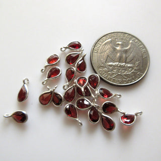 10 Pieces Natural Garnet Pear 925 Silver Bezel 7x5mm Connector Charms, Single/Double Loop Garnet Gemstone Connector Charm GDS1678