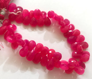 Hot Pink Chalcedony Pear Briolette Beads, Pink Chalcedony 10mm Faceted Pear Gemstone Beads, Sold As 8 Inch/4 Inch Strand, GDS1532