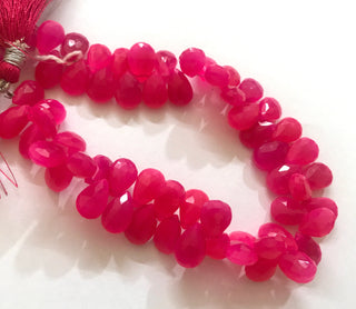 Hot Pink Chalcedony Pear Briolette Beads, Pink Chalcedony 10mm Faceted Pear Gemstone Beads, Sold As 8 Inch/4 Inch Strand, GDS1532