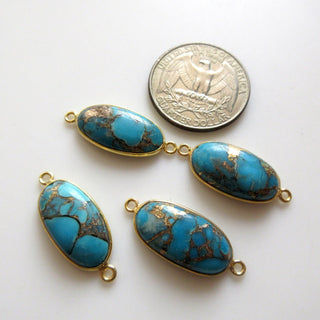4 Pcs Natural Copper Turquoise Huge 20x11mm Oval 925 Silver Bezel Connector Charms Single/Double Loop Turquoise Gemstone Connectors GDS1679C
