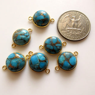 4pcs Natural Copper Turquoise 10mm Round 925 Silver Bezel Connector Charms, Single/Double Loop Copper Turquoise Gemstone Connectors GDS1680