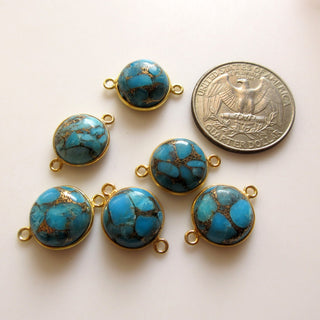 4pcs Natural Copper Turquoise 10mm Round 925 Silver Bezel Connector Charms, Single/Double Loop Copper Turquoise Gemstone Connectors GDS1680