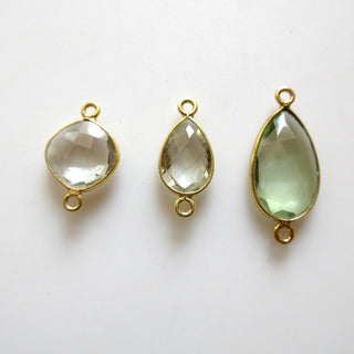 6 Pieces Natural Green Amethyst 11mm Cushion Shape 925 Silver Bezel Connector Charms, Single/Double Loop Gemstone Connectors GDS1683