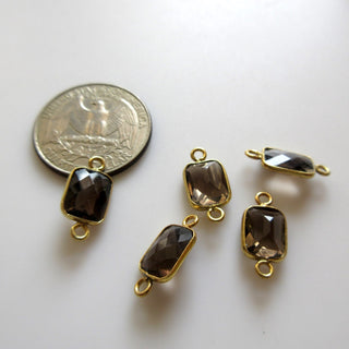 6 Pieces Natural Smoky Quartz 10x8mm Rectangle Shape 925 Silver Bezel Connector Charms, Single/Double Loop Gemstone Connectors GDS1687