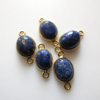 6 Pieces Natural Lapis Lazuli 12x10mm Approx. Oval Shape 925 Sterling Silver Bezel Gemstone Connector Charms Single/Double Loop GDS1690