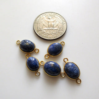 6 Pieces Natural Lapis Lazuli 12x10mm Approx. Oval Shape 925 Sterling Silver Bezel Gemstone Connector Charms Single/Double Loop GDS1690