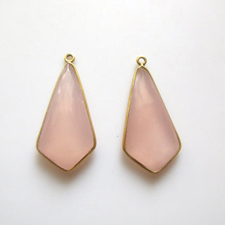 2 Pieces 40x16mm Pink Chalcedony Kite Shield Shape 925 Sterling Silver Bezel Connector Charm Pendant, Single Loop Gemstone Connector GDS1695