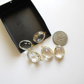 2 Pieces Quartz Crystal Faceted Oval Jewelry Bezel Connectors, Single Bail Sterling Silver Gemstone Connector Charm, Crystal Charm, GDS1601