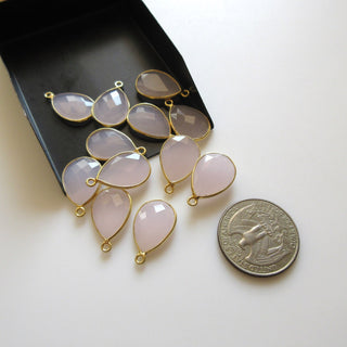 4 Pieces Pink Chalcedony Faceted Pear Shaped Bezel Connectors, 19mm Single Loop Sterling Silver Chalcedony Gemstone Connector Charm, GDS1606