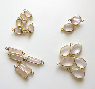 4 Pieces Natural Rose Quartz Faceted Oval Shape Bezel Connectors, 13x11mm Sterling Silver Single/Double Loop Gemstone Charms, GDS1616