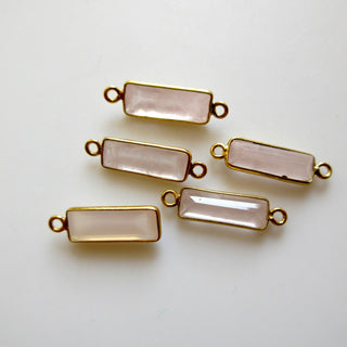 6 Pieces Natural Rose Quartz Faceted Rectangle Bezel Connectors, 16x6mm Sterling Silver Double Loop Gemstone Charms, GDS1618