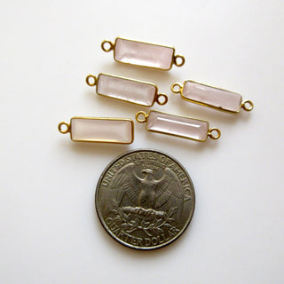 6 Pieces Natural Rose Quartz Faceted Rectangle Bezel Connectors, 16x6mm Sterling Silver Double Loop Gemstone Charms, GDS1618