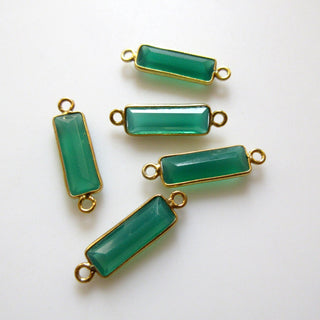 6 Pieces Natural Green Onyx Faceted Rectangle Bezel Connectors, 16x6mm Sterling Silver Single Loop Green Onyx Gemstone Charms, GDS1620