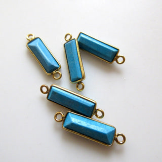 6 Pieces Natural Howlite Turquoise Faceted Rectangle Bezel Connectors, 16x6mm Sterling Silver Double Loop Howlite Gemstone Charms, GDS1621
