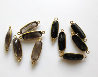 4 Pieces Barrel Shaped Black Onyx 925 Silver Bezel Connector Charm, 20x8mm Single/Double Loop 925 Silver Gemstone Connector Charm, GDS1629