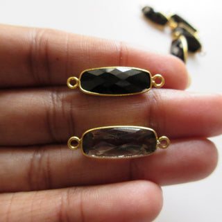 4 Pieces Barrel Shaped Smoky Quartz Bezel Connector, 20x8mm Single/Double Loop NAtural Smoky Quartz Gemstone Connector Charm, GDS1628